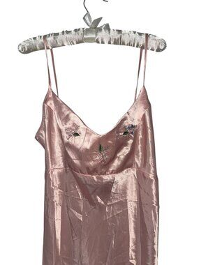 Pink vintage embroidered satin lingerie slip mini dress by Delicates size M
